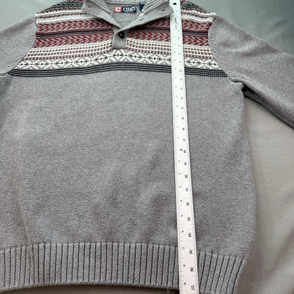 Chaps‎ Sweater Men's Medium Gray Red Henley Heavy Knit Holiday Fair Isle Nordic - Picture 8 of 11